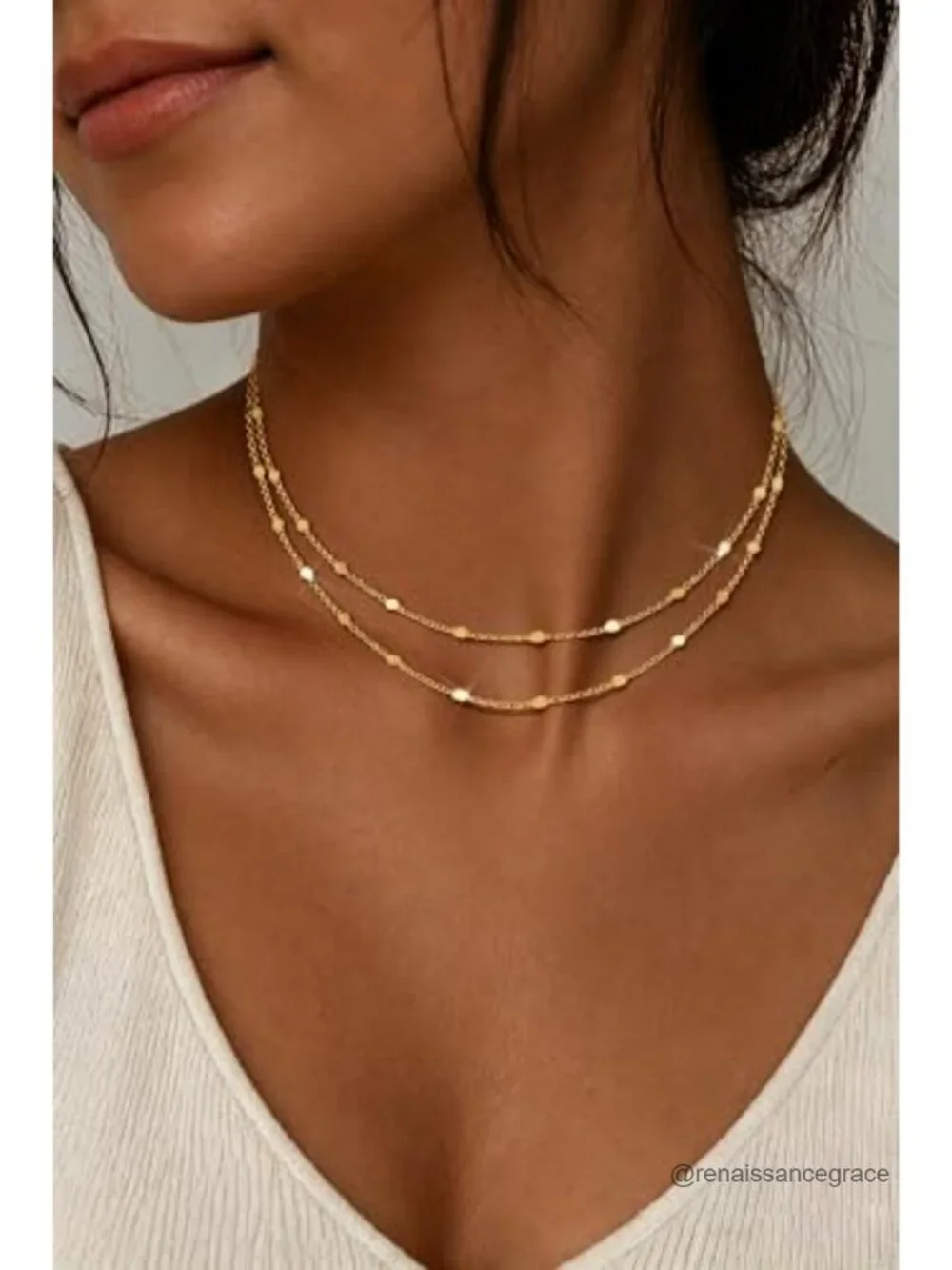 14K Gold Plated Layered Necklaces for Women Dainty Adjustable Choker Chain
